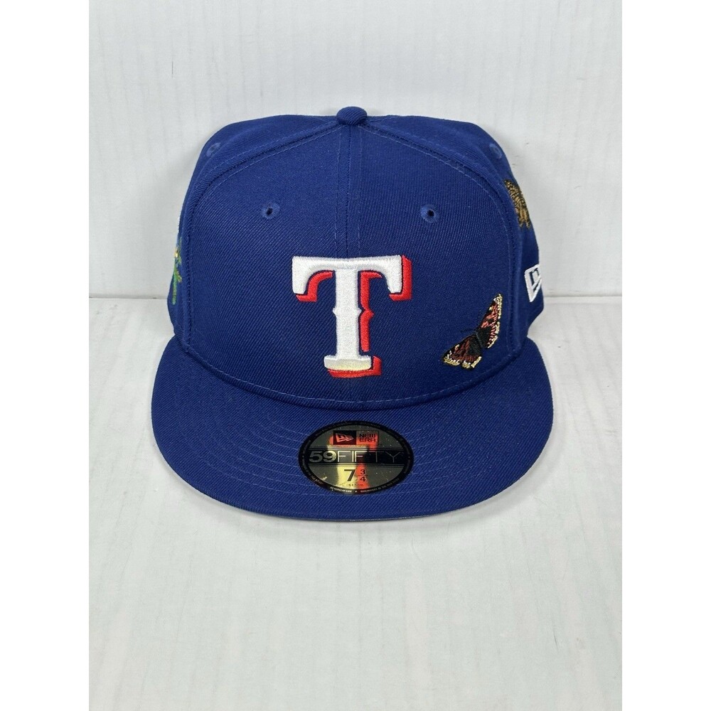 New Era Texas Rangers 59FIFTY MLB Hat Cap Felt Living Side Patch Size 7 3/4